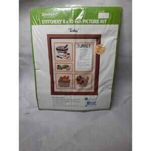 Vtg Wonderart Stitchery Kit "Turkey" 8x10 Picture With Recipe